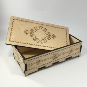 Ethno-style engraved wooden box with lid